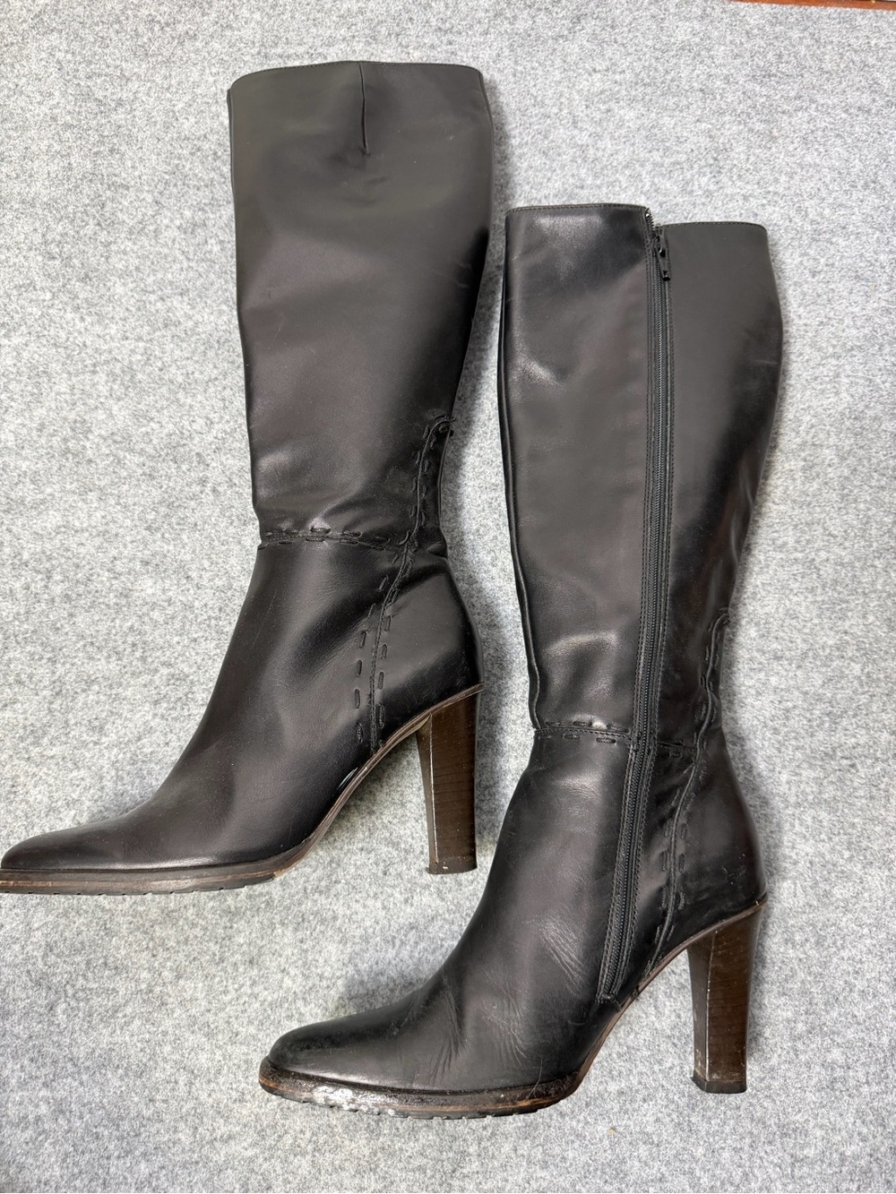 J. Crew Dark Brown Knee-High Leather Heeled Boots with Stitching size 6